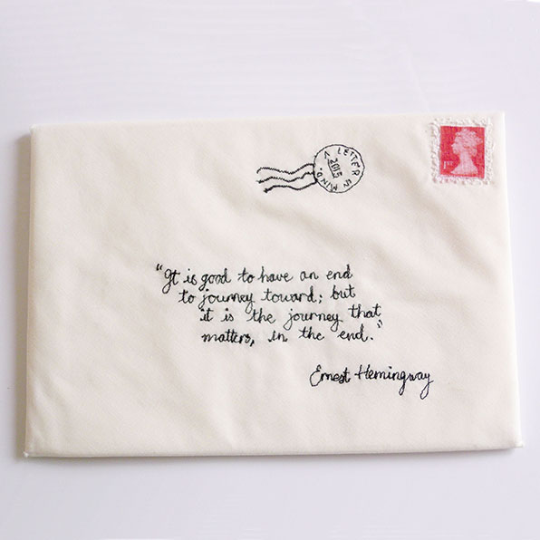 Freehand machine embroidered stitched envelope auctioned on behalf of The National Brain Appeal