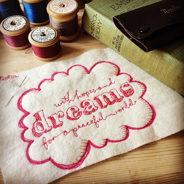 Freehand machine embroidered stitched cloud